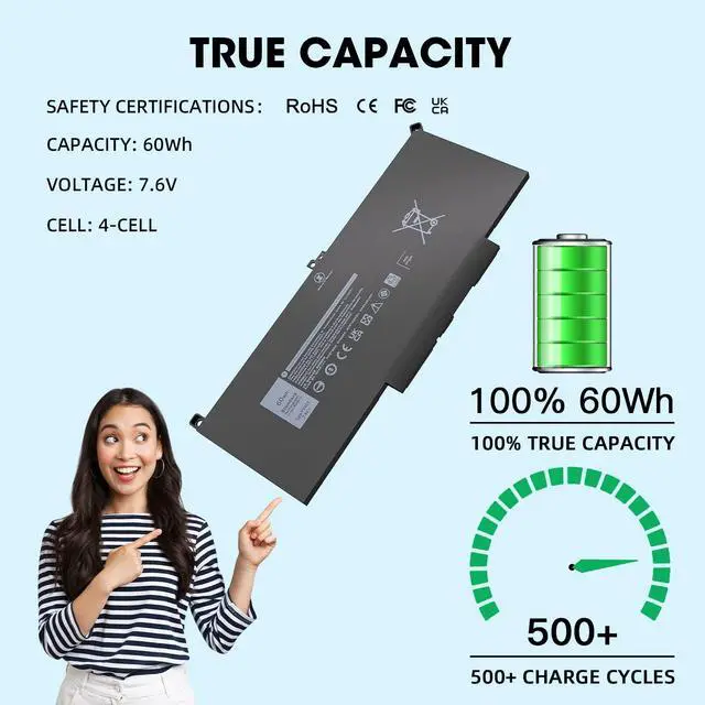 Alt view image 4 of 6 - Latitude 7480 7490 Battery F3YGT Laptop Replacement for Dell Latitude 14 7000 7480 7490 12 7280 7290 13 7390 7380 E7480 E7490 E7280 E7290 E7390 Fits KG7VF DM3WC P73G 451-BBYE 2X39G 453-BBCF DM6WC 60Wh