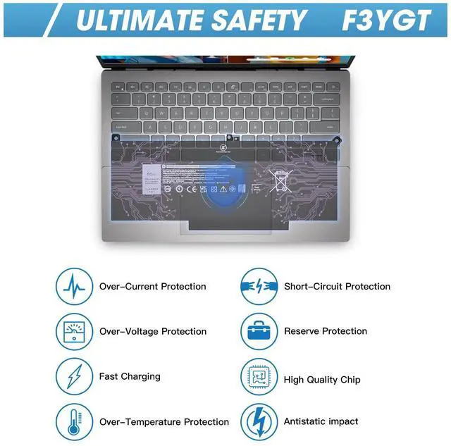 Alt view image 5 of 6 - Latitude 7480 7490 Battery F3YGT Laptop Replacement for Dell Latitude 14 7000 7480 7490 12 7280 7290 13 7390 7380 E7480 E7490 E7280 E7290 E7390 Fits KG7VF DM3WC P73G 451-BBYE 2X39G 453-BBCF DM6WC 60Wh