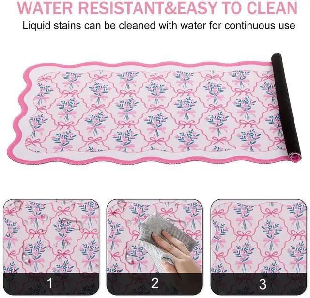 Alt view image 7 of 7 - Pink Mouse Pad,Cute Desk Mat XXL Large Scalloped Gaming Mousepad,35.4x15.7in Non-Slip Rubber Base Keyboard Pad Waterproof Girly Desktop Mat for Laptop Computer Game Home Office-Flower Bow