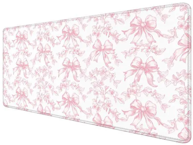 Main image of Coquette Pink Floral Large Mouse Pad 31.5x15.7inch, Trendy Girly Pink Bow Peony Flower Aesthetic Large Extended Computer Desk Mat Mousepad for Keyboard and Mouse, Preppy Desk Accessories