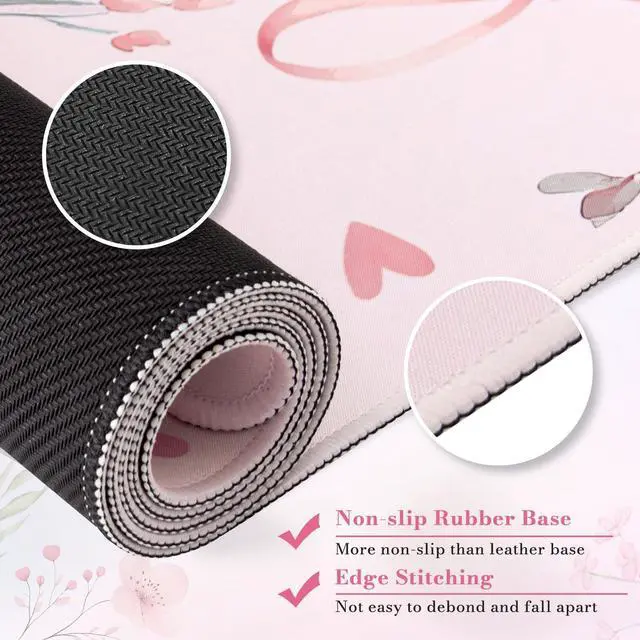 Alt view image 4 of 6 - Pink Coquette Desk Mat, Cute Large Mouse Pad for Keyboard, Non-Slip Waterproof Desk Pad, Office Desktop Mat with Stitched Edges, Desk Decor for Women Office Aesthetics