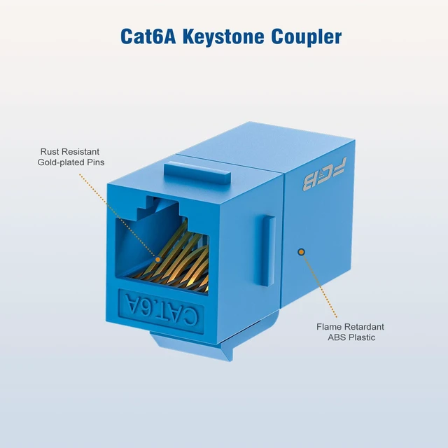 Alt view image 5 of 7 - FGB 50-Pack CAT6A RJ45 Keystone Coupler, Female to Female Coupler, Blue | 10Gbps Ethernet Keystone Jack, Ethernet Coupler Female to Female UTP, Cat6a/Cat6/Cat5e/Cat5