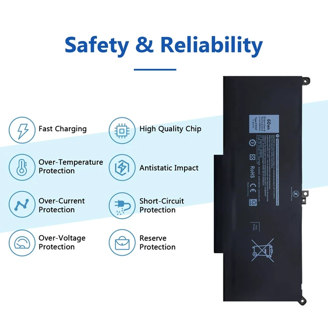 Alt view image 3 of 7 - F3YGT Battery Replacement for Dell Latitude 14 7000 7480 7490/13 7000 7380 7390 P29S002/12 7000 7280 7290 Series 0DM3WC DM3WC DM6WC 2X39G KG7VF V4940 451-BBYE 453-BBCF