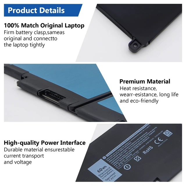 Alt view image 4 of 7 - F3YGT Battery Replacement for Dell Latitude 14 7000 7480 7490/13 7000 7380 7390 P29S002/12 7000 7280 7290 Series 0DM3WC DM3WC DM6WC 2X39G KG7VF V4940 451-BBYE 453-BBCF