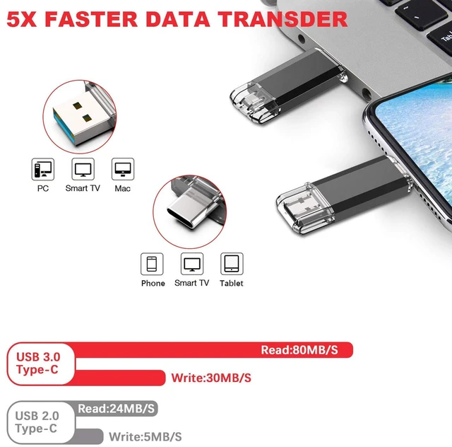 Alt view image 2 of 7 - 64GB Type C Flash Drive 2 in 1 OTG USB 3.0 + USB C Memory Stick with Keychain Dual Type C Thumb Drive Photo Stick Jump Drive for Android Smartphones, Computers, MacBook, Tablets, PC