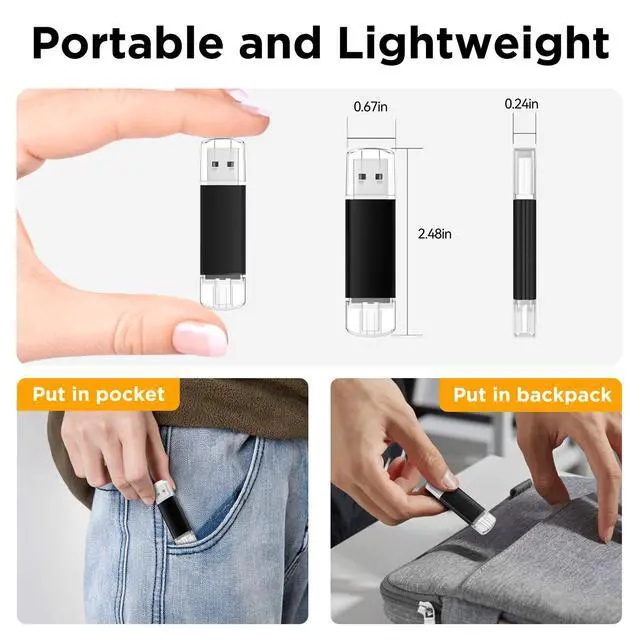 Alt view image 6 of 7 - 8GB USB C Flash Drive Dual USB 2.0, AreTop Type-C 2-in-1 Thumb Drive