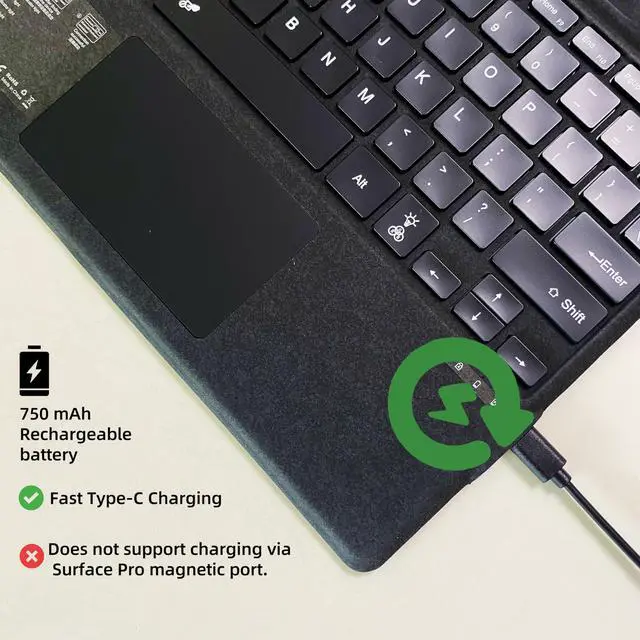 Alt view image 5 of 7 - Type Cover for Microsoft Surface Pro 7+ / Pro 7/6 / 5/4 / 3, 12.3 inch, Ultra-Slim Bluetooth Keyboard with Multi-Touchpad, 7-Color Backlight (Charcoal)