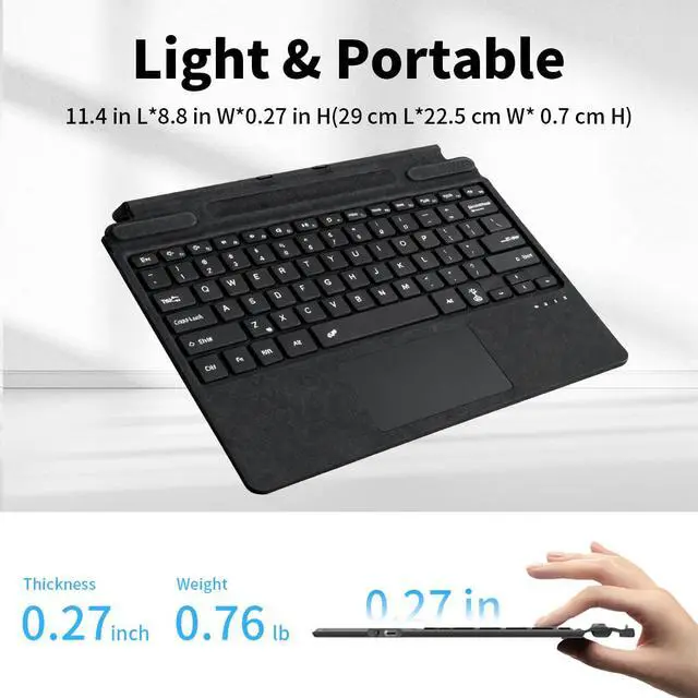 Alt view image 3 of 7 - Microsoft Surface Pro Keyboard for 11/10/9/8/X, 13" Ultra-Thin Detachable Bluetooth Type Cover with 7-Color Backlit, Multi-Touch Trackpad & Pen Holder