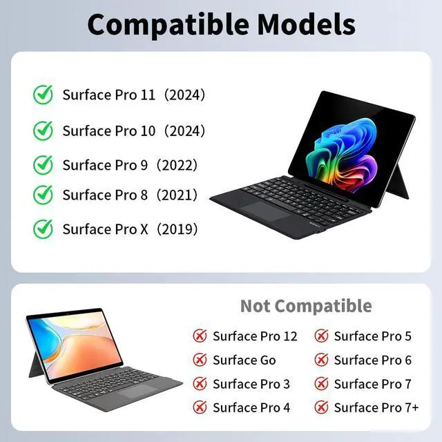 Alt view image 2 of 7 - Microsoft Surface Pro Keyboard for 11/10/9/8/X, 13" Ultra-Thin Detachable Bluetooth Type Cover with 7-Color Backlit, Multi-Touch Trackpad & Pen Holder
