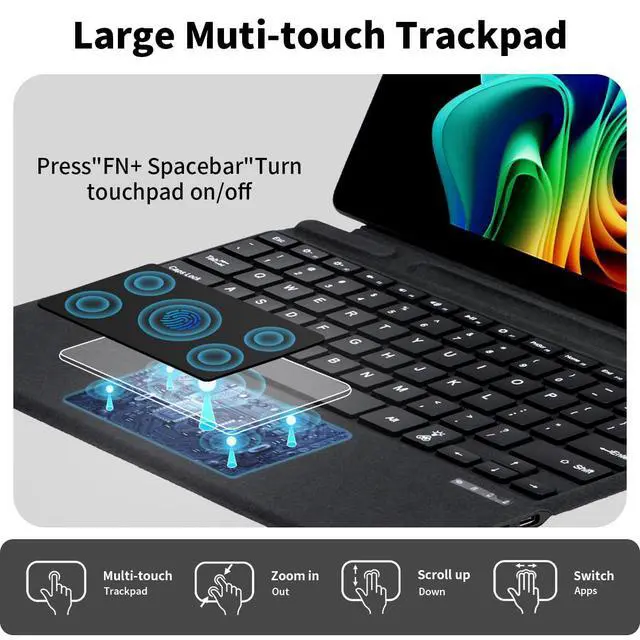 Alt view image 4 of 7 - Microsoft Surface Pro Keyboard for 11/10/9/8/X, 13" Ultra-Thin Detachable Bluetooth Type Cover with 7-Color Backlit, Multi-Touch Trackpad & Pen Holder