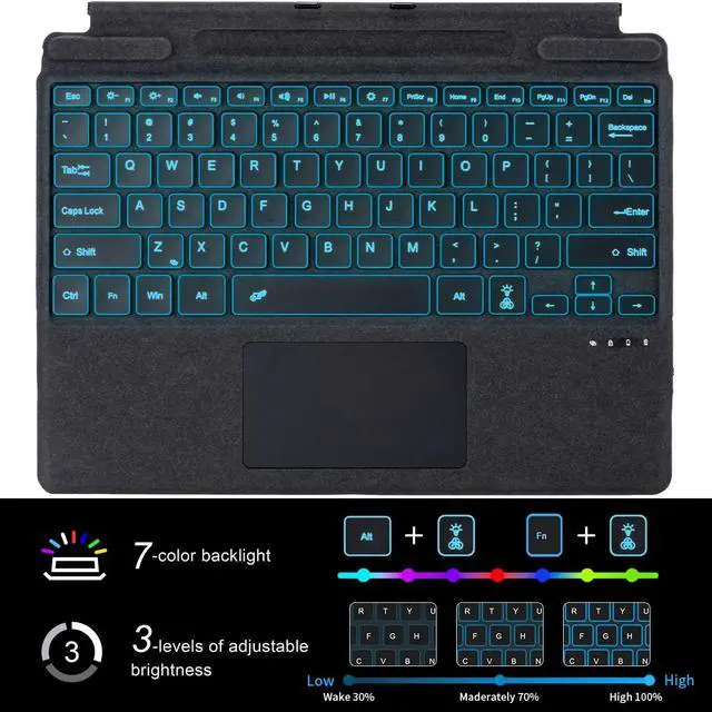 Alt view image 6 of 7 - Microsoft Surface Pro Keyboard for 11/10/9/8/X, 13" Ultra-Thin Detachable Bluetooth Type Cover with 7-Color Backlit, Multi-Touch Trackpad & Pen Holder