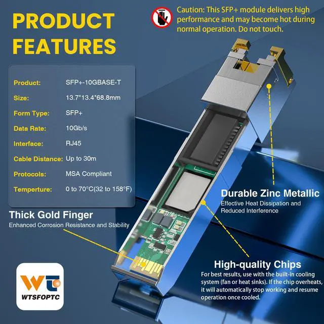 Alt view image 3 of 7 - 10Gb SFP+ to RJ45 Transceiver, 10Gbase-T Copper SFP Ethernet Module