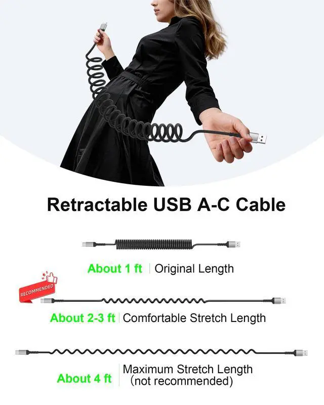 Alt view image 4 of 7 - Car Carplay Cable 2Pack 3ft Coiled USB A to USB C Cable for Android Auto CarPlay, USB C Car Cable Fast Charging for iPhone 17 16 15 Samsung Galaxy S25 S24 S23, USB C Cable Coiled