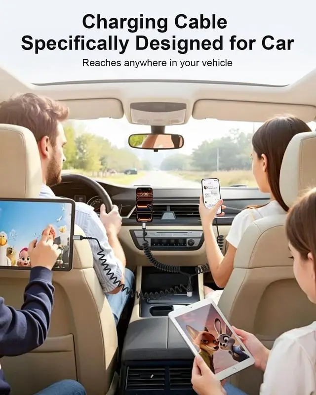 Alt view image 6 of 7 - Car Carplay Cable 2Pack 3ft Coiled USB A to USB C Cable for Android Auto CarPlay, USB C Car Cable Fast Charging for iPhone 17 16 15 Samsung Galaxy S25 S24 S23, USB C Cable Coiled