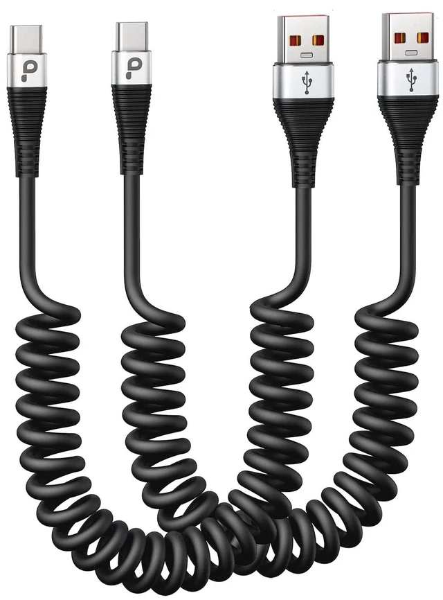 Main image of USB Type C Cable Fast Charging 2Pack 5ft Coiled USB A to USB C Charge Cable | for Android Auto Charging Cord Compatible with iPhone 17/16/15/Plus/Pro/Samsung Galaxy S20 S10 and More USB C Devices