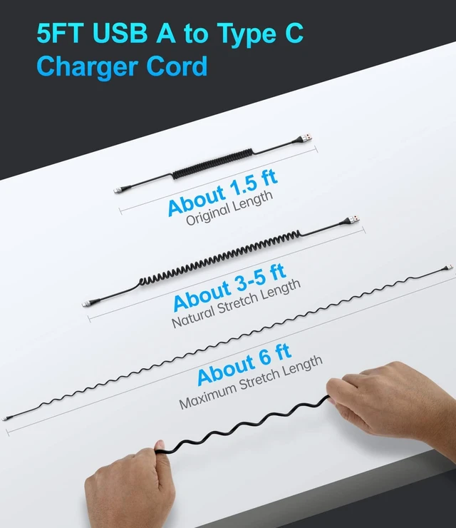 Alt view image 6 of 7 - USB Type C Cable Fast Charging 2Pack 5ft Coiled USB A to USB C Charge Cable | for Android Auto Charging Cord Compatible with iPhone 17/16/15/Plus/Pro/Samsung Galaxy S20 S10 and More USB C Devices