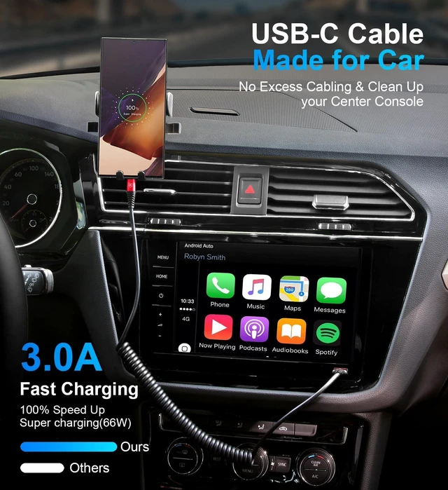 Alt view image 2 of 6 - Coiled USB A to USB C Cable for Car 6FT 2Pack USB C Charger Cable Fast | Charging Type C Charger Cord USB-C Cable Compatible with iPhone 17/16/15/Pro Max/Samsung Galaxy S23/Carplay/Android Auto-Red