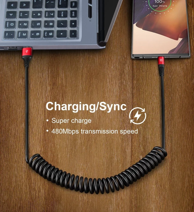 Alt view image 4 of 6 - Coiled USB A to USB C Cable for Car 6FT 2Pack USB C Charger Cable Fast | Charging Type C Charger Cord USB-C Cable Compatible with iPhone 17/16/15/Pro Max/Samsung Galaxy S23/Carplay/Android Auto-Red