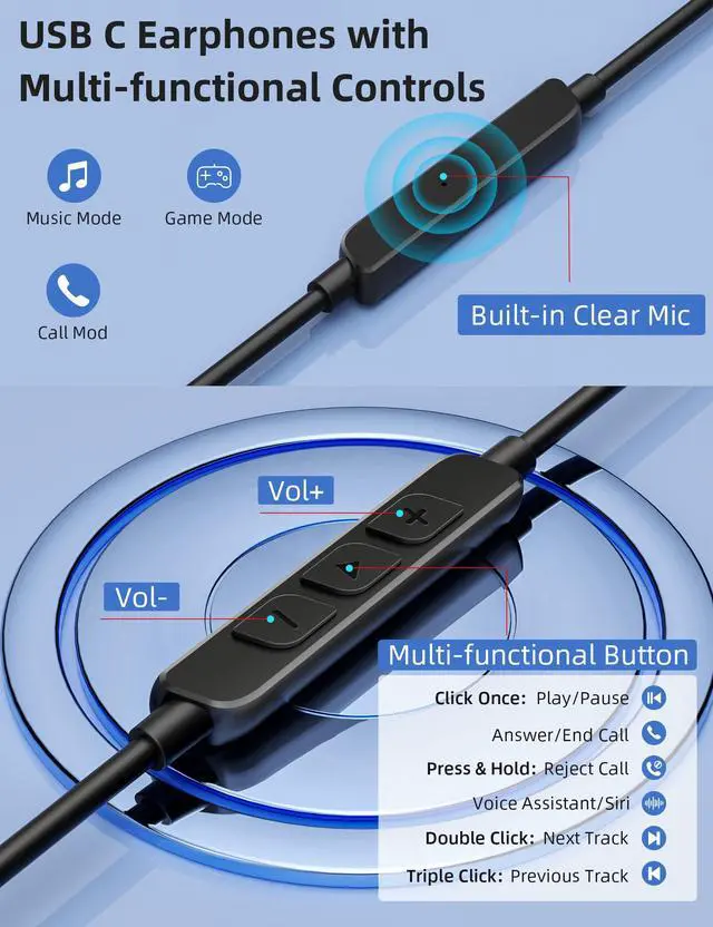Alt view image 4 of 7 - USB Type C Headphone Open Ear Adjustable Over Ear Hook Headset School Kid Corded Earphone Laptop Wired Earbuds for iPhone 17 Pro Max 16 16e 15/Samsung A17 S25 S24 Flip/Android for iPad A16/Pixel 10 9a
