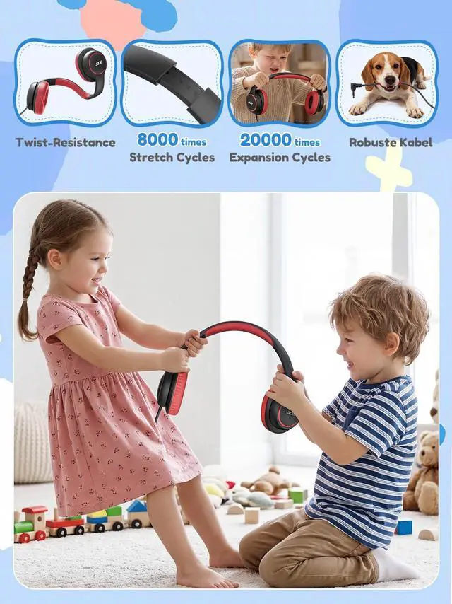 Alt view image 5 of 6 - Kids Headphones Wired for School - Over Ear Design, 85/94dB Safe Volume Limit, 3.5mm Jack Foldable Headphones for Toddler Boys Girls Classroom Yoto Player Chromebook Travel Black Red