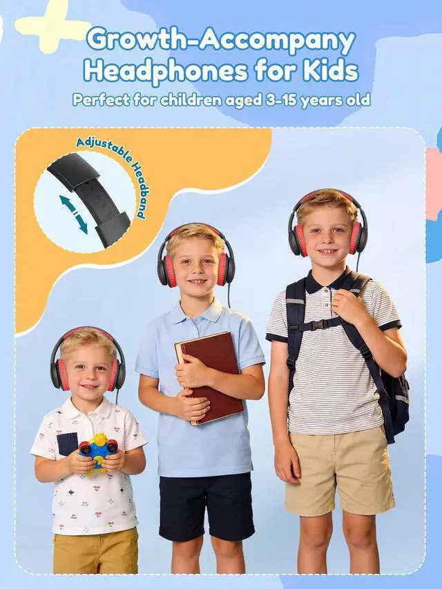 Alt view image 6 of 6 - Kids Headphones Wired for School - Over Ear Design, 85/94dB Safe Volume Limit, 3.5mm Jack Foldable Headphones for Toddler Boys Girls Classroom Yoto Player Chromebook Travel Black Red