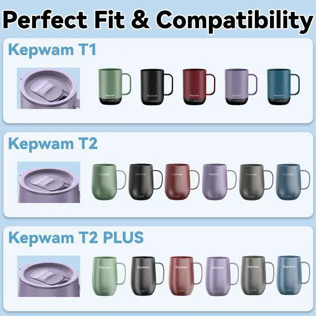 Alt view image 2 of 7 - Replacement Spill-Resistant Sliding Lid for Kepwam Self Heating Coffee Mug BPA-Free, Easy to Use & Clean, Compatible with T1, T2 & T2 Plus Smart Mugs (Lilac Violet)