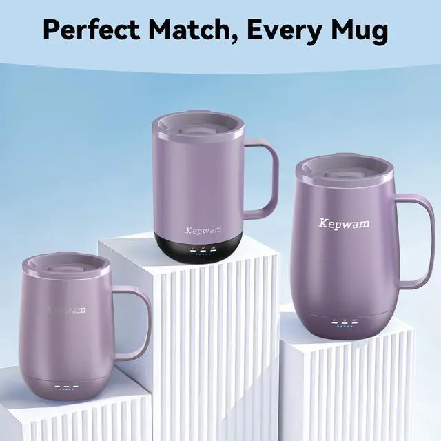 Alt view image 5 of 7 - Replacement Spill-Resistant Sliding Lid for Kepwam Self Heating Coffee Mug BPA-Free, Easy to Use & Clean, Compatible with T1, T2 & T2 Plus Smart Mugs (Lilac Violet)