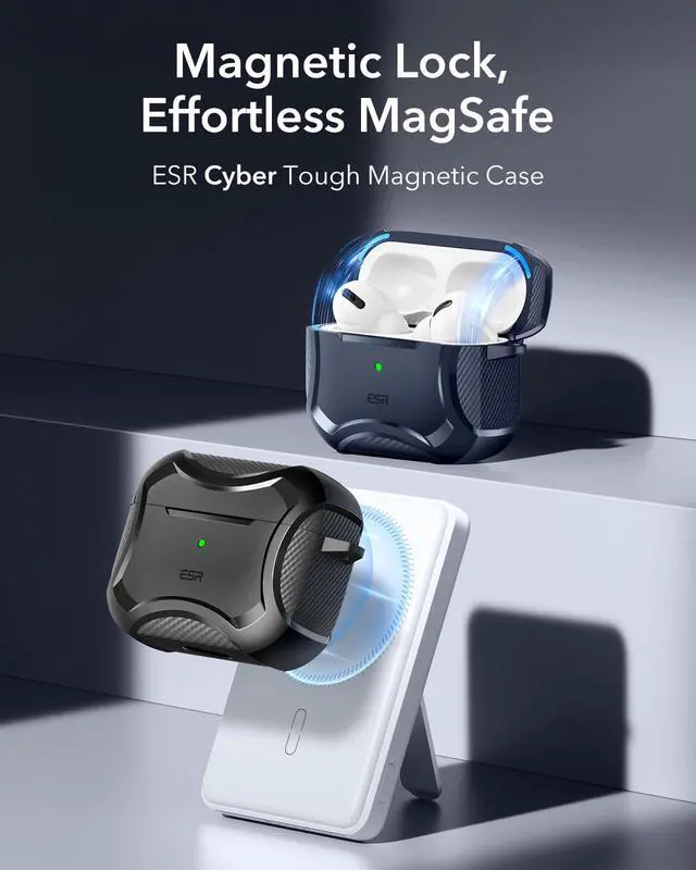 Alt view image 3 of 7 - for AirPods 4 Case, Compatible with AirPods 4th Generation Case (2024), Compatible with MagSafe, Powerful Drop Protection, Magnetic Lid, Cyber Series, Black