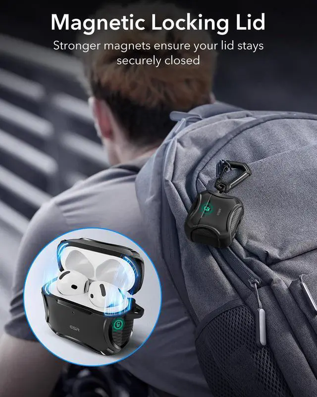 Alt view image 4 of 7 - for AirPods 4 Case, Compatible with AirPods 4th Generation Case (2024), Compatible with MagSafe, Powerful Drop Protection, Magnetic Lid, Cyber Series, Black