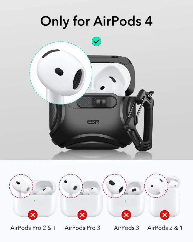 Alt view image 2 of 7 - for AirPods 4 Case, Compatible with AirPods 4 Generation Case (2024) (USB-C), Compatible with MagSafe, Drop-Proof Lock, Easy Open, Cyber Series, Black