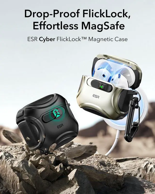 Alt view image 3 of 7 - for AirPods 4 Case, Compatible with AirPods 4 Generation Case (2024) (USB-C), Compatible with MagSafe, Drop-Proof Lock, Easy Open, Cyber Series, Black