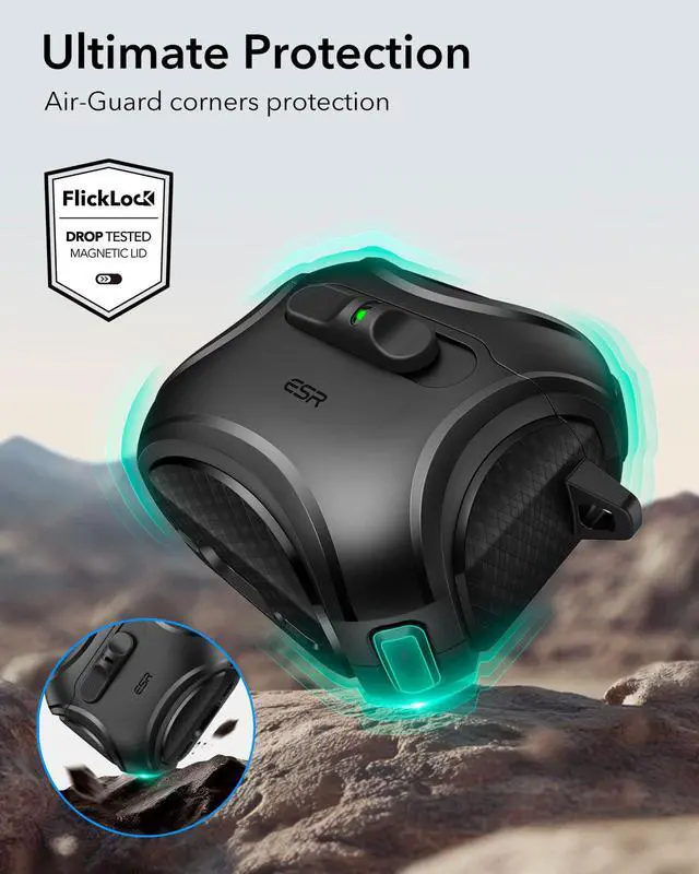 Alt view image 7 of 7 - for AirPods 4 Case, Compatible with AirPods 4 Generation Case (2024) (USB-C), Compatible with MagSafe, Drop-Proof Lock, Easy Open, Cyber Series, Black