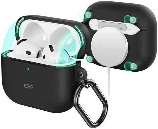 Main image of for AirPods 4 Case (HaloLock), Compatible with AirPods 4th Generation Case (2024) (USB-C), Compatible with MagSafe, Full Drop Protection Cover with Carabiner, Magnetic Lid Lock, Black