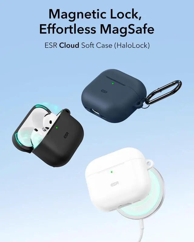 Alt view image 2 of 7 - for AirPods 4 Case (HaloLock), Compatible with AirPods 4th Generation Case (2024) (USB-C), Compatible with MagSafe, Full Drop Protection Cover with Carabiner, Magnetic Lid Lock, Black