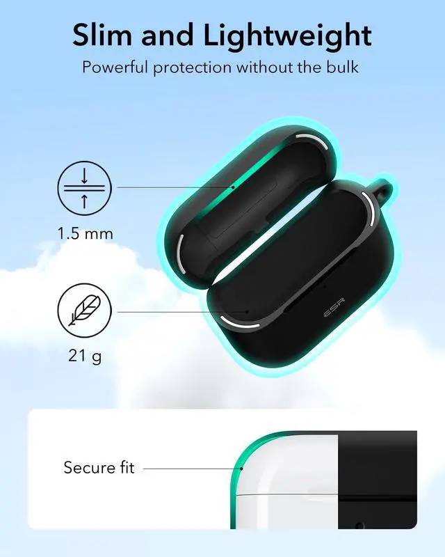 Alt view image 5 of 7 - for AirPods 4 Case (HaloLock), Compatible with AirPods 4th Generation Case (2024) (USB-C), Compatible with MagSafe, Full Drop Protection Cover with Carabiner, Magnetic Lid Lock, Black
