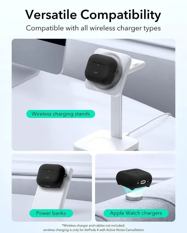 Alt view image 6 of 7 - for AirPods 4 Case (HaloLock), Compatible with AirPods 4th Generation Case (2024) (USB-C), Compatible with MagSafe, Full Drop Protection Cover with Carabiner, Magnetic Lid Lock, Black