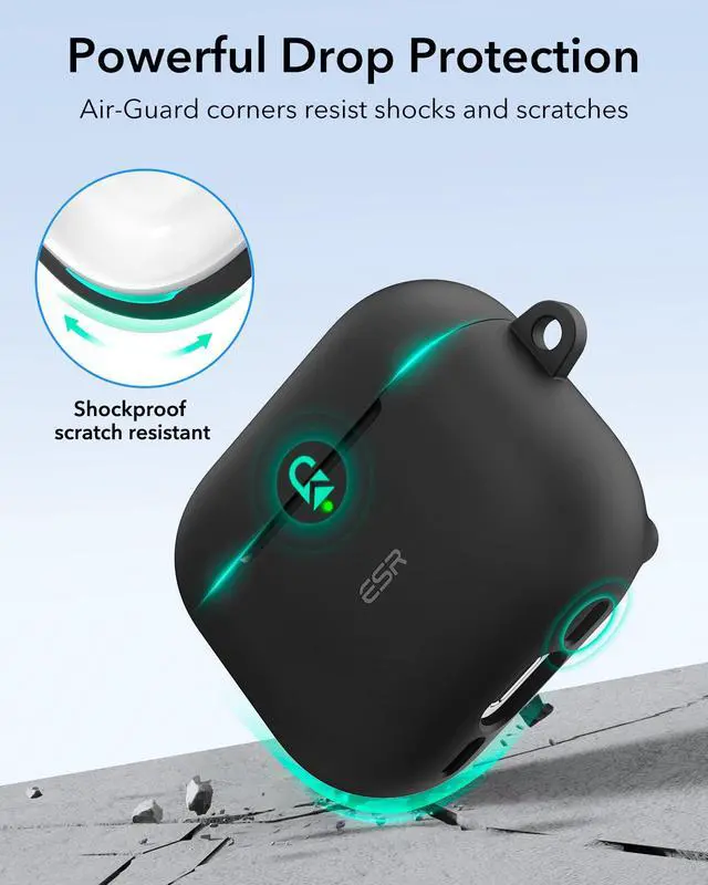 Alt view image 7 of 7 - for AirPods 4 Case (HaloLock), Compatible with AirPods 4th Generation Case (2024) (USB-C), Compatible with MagSafe, Full Drop Protection Cover with Carabiner, Magnetic Lid Lock, Black