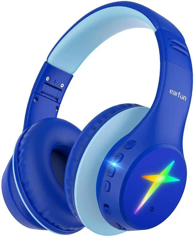 Main image of K4 Kids Bluetooth Headphones, Wireless Headphones with Lights, Blue | 74/85/94dBA Volume Limited, Built-in Mic, 90H Playtime, Stereo Sound Bluetooth 5.4 Over Ear Headphone for iPad/Tablet/School
