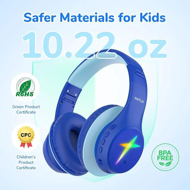 Alt view image 6 of 7 - K4 Kids Bluetooth Headphones, Wireless Headphones with Lights, Blue | 74/85/94dBA Volume Limited, Built-in Mic, 90H Playtime, Stereo Sound Bluetooth 5.4 Over Ear Headphone for iPad/Tablet/School