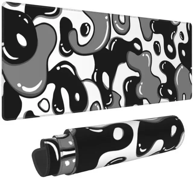 Main image of Black White Geometric Japanese Mouse Pad Desk Mat 35.4" x 15.7" Abstract Extended Large Gaming Mouse Pad Black and White Non-Slip Base Stitched Edge Long Computer Keyboard Mat for Home Office Work
