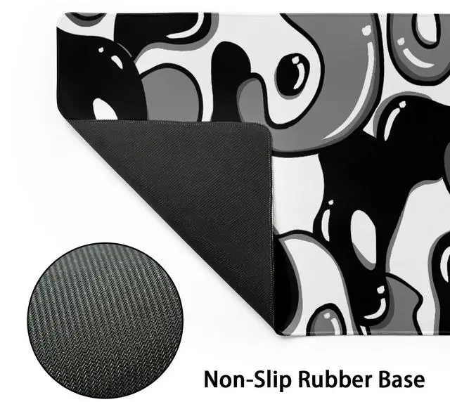 Alt view image 4 of 7 - Black White Geometric Japanese Mouse Pad Desk Mat 35.4" x 15.7" Abstract Extended Large Gaming Mouse Pad Black and White Non-Slip Base Stitched Edge Long Computer Keyboard Mat for Home Office Work