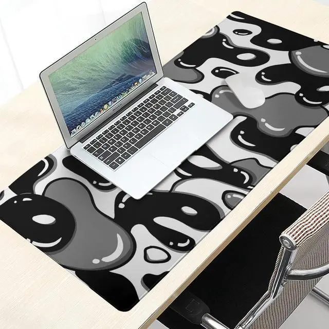 Alt view image 7 of 7 - Black White Geometric Japanese Mouse Pad Desk Mat 35.4" x 15.7" Abstract Extended Large Gaming Mouse Pad Black and White Non-Slip Base Stitched Edge Long Computer Keyboard Mat for Home Office Work