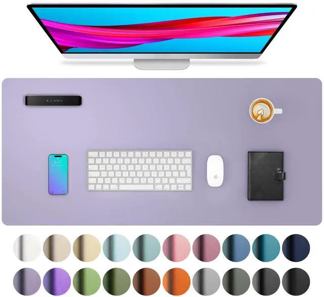Main image of Leather Desk Pad Protector, Large Mouse Pad, Office Desk Mat, Non-Slip PU Leather Desk Blotter, Laptop Desk Pad, Waterproof Desk Writing Pad for Office and Home (23.6" x 13.7", Lavender)