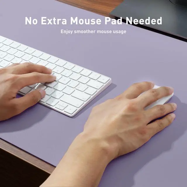 Alt view image 4 of 7 - Leather Desk Pad Protector, Large Mouse Pad, Office Desk Mat, Non-Slip PU Leather Desk Blotter, Laptop Desk Pad, Waterproof Desk Writing Pad for Office and Home (23.6" x 13.7", Lavender)