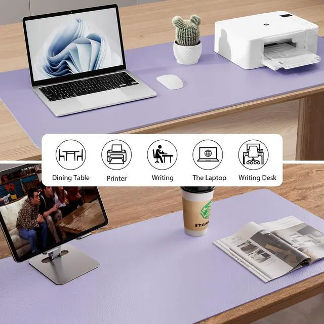 Alt view image 5 of 7 - Leather Desk Pad Protector, Large Mouse Pad, Office Desk Mat, Non-Slip PU Leather Desk Blotter, Laptop Desk Pad, Waterproof Desk Writing Pad for Office and Home (23.6" x 13.7", Lavender)