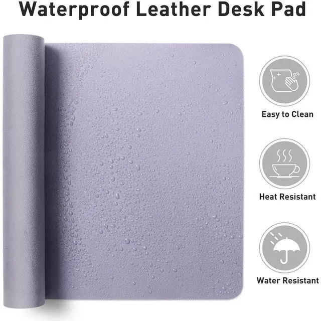 Alt view image 6 of 7 - Leather Desk Pad Protector, Large Mouse Pad, Office Desk Mat, Non-Slip PU Leather Desk Blotter, Laptop Desk Pad, Waterproof Desk Writing Pad for Office and Home (23.6" x 13.7", Lavender)