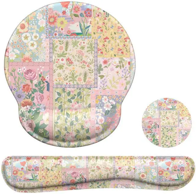 Main image of Mouse Pad and Keyboard Wrsit Rest, Anti-Fatigue Gel Wrist Rest for Keyboard, Mouse Pad Set for Computer Women Office (Pink Floral)