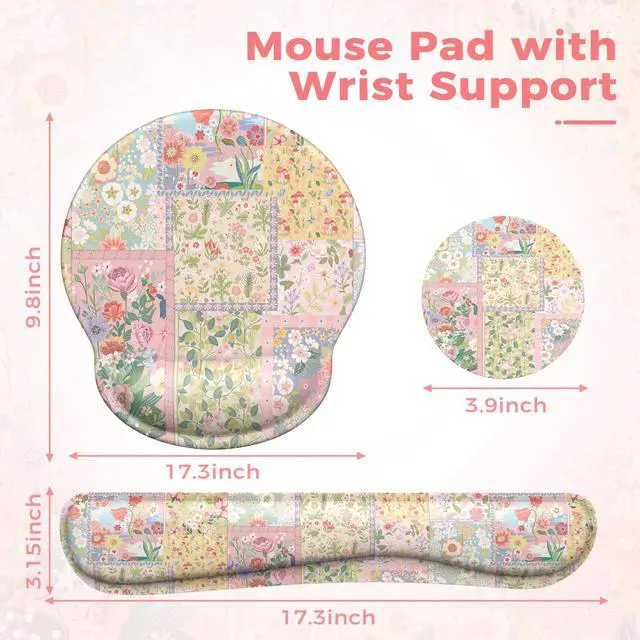 Alt view image 2 of 7 - Mouse Pad and Keyboard Wrsit Rest, Anti-Fatigue Gel Wrist Rest for Keyboard, Mouse Pad Set for Computer Women Office (Pink Floral)