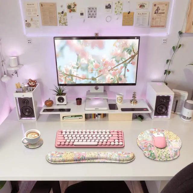 Alt view image 7 of 7 - Mouse Pad and Keyboard Wrsit Rest, Anti-Fatigue Gel Wrist Rest for Keyboard, Mouse Pad Set for Computer Women Office (Pink Floral)