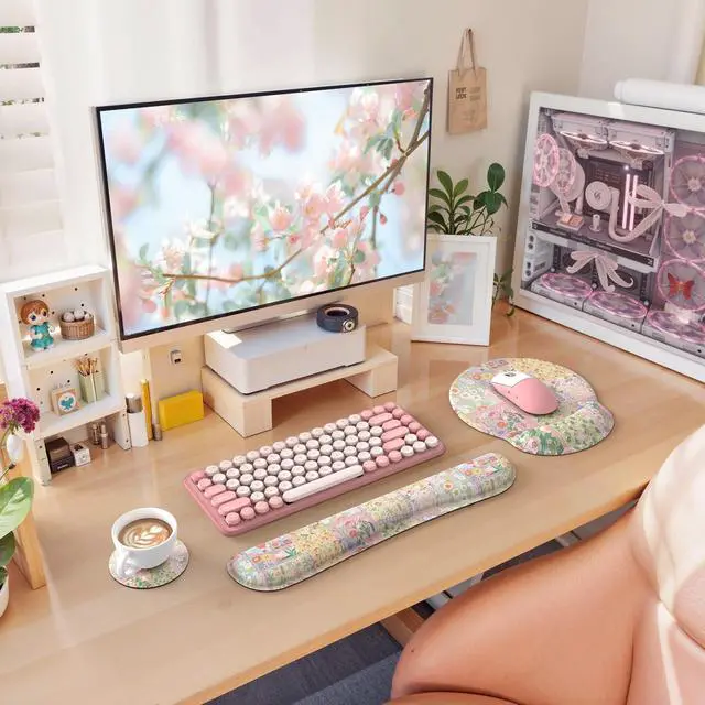 Alt view image 6 of 7 - Mouse Pad and Keyboard Wrsit Rest, Anti-Fatigue Gel Wrist Rest for Keyboard, Mouse Pad Set for Computer Women Office (Pink Floral)